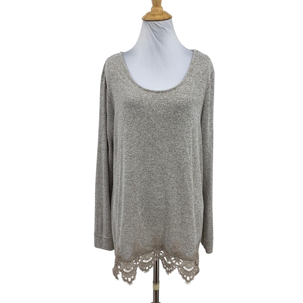 Soft Surroundings Top Womens M Medium Gray Marled Knit Lace Hem Pullover Tunic